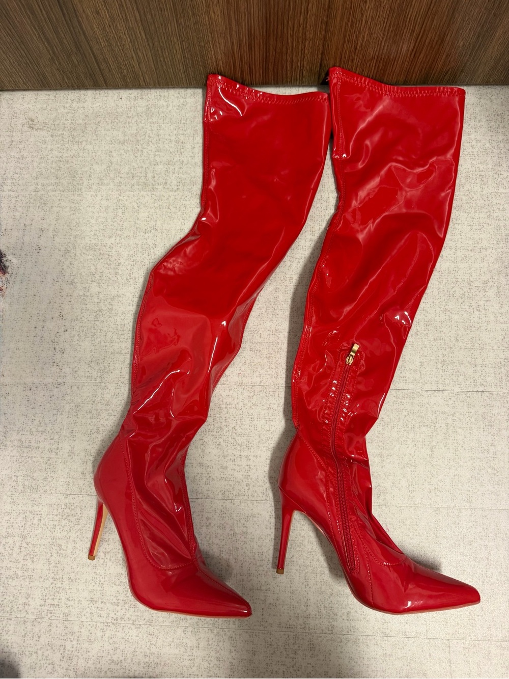 Red Patent Over-The-Knee 4” Stiletto Boots - Women